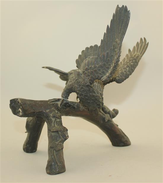 A Japanese bronze okimono of an eagle, Meiji period, height 20.5cm